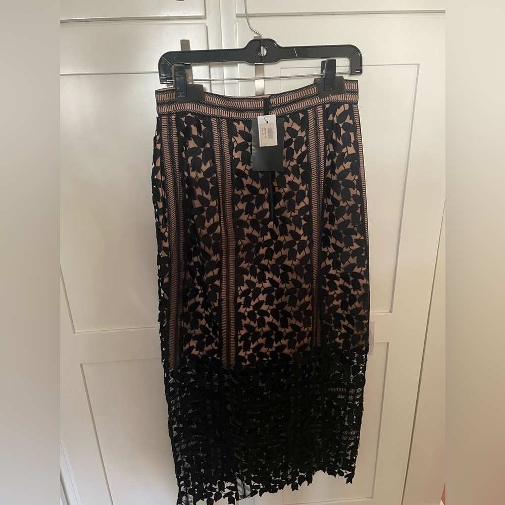 Self-Portrait NWT Black Arabella Midi Skirt US Size 8
